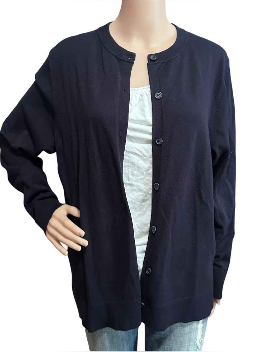 Lane Bryant Navy Blue Crew-Neck Button-Front Cardigan Sz 14/16